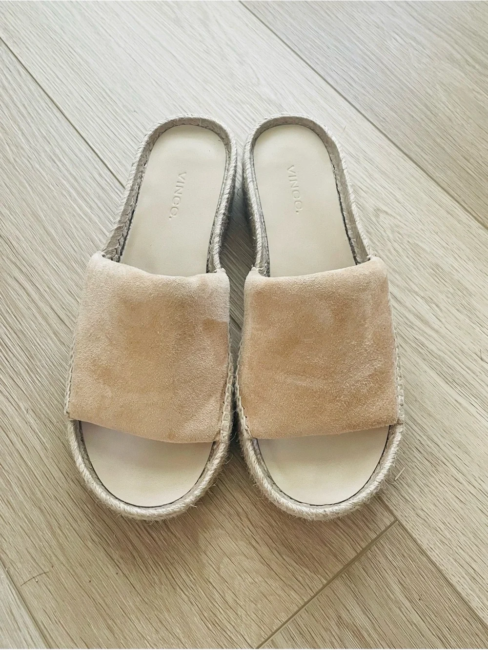 Vince Tan Suede Jesse Espadrille Slide Sandals, Size 6